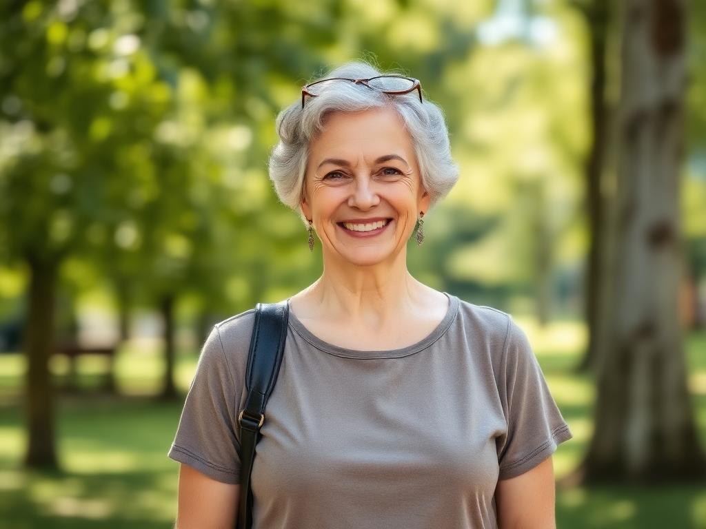 Happy senior woman enjoying outdoor activity